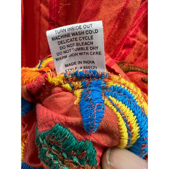 IVY Jane orange 3/4 dramatic bell sleeve embroidered tropical parrots SZ XL - Picture 9 of 9